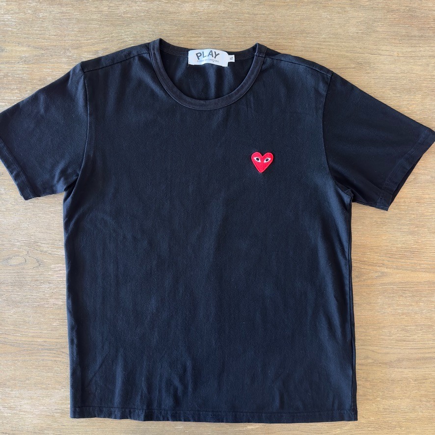 Comme des Garçons PLAY Unisex Black Red Heart Logo T-Shirt-Short Sleeve-Sz XL