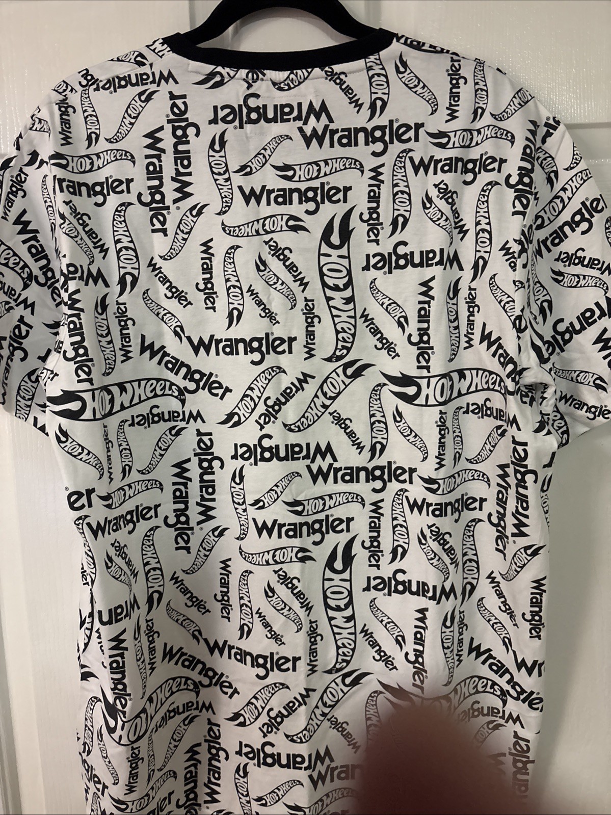 Wrangler Hot Wheels Tee Men Large L Large Black White All Over Print Logo Cotton