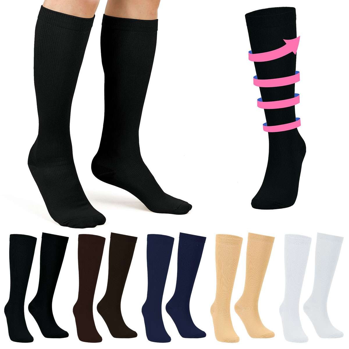 3 Pairs Compression Socks Stockings Womens Mens Knee High Medical 20-30 S/M-4XL