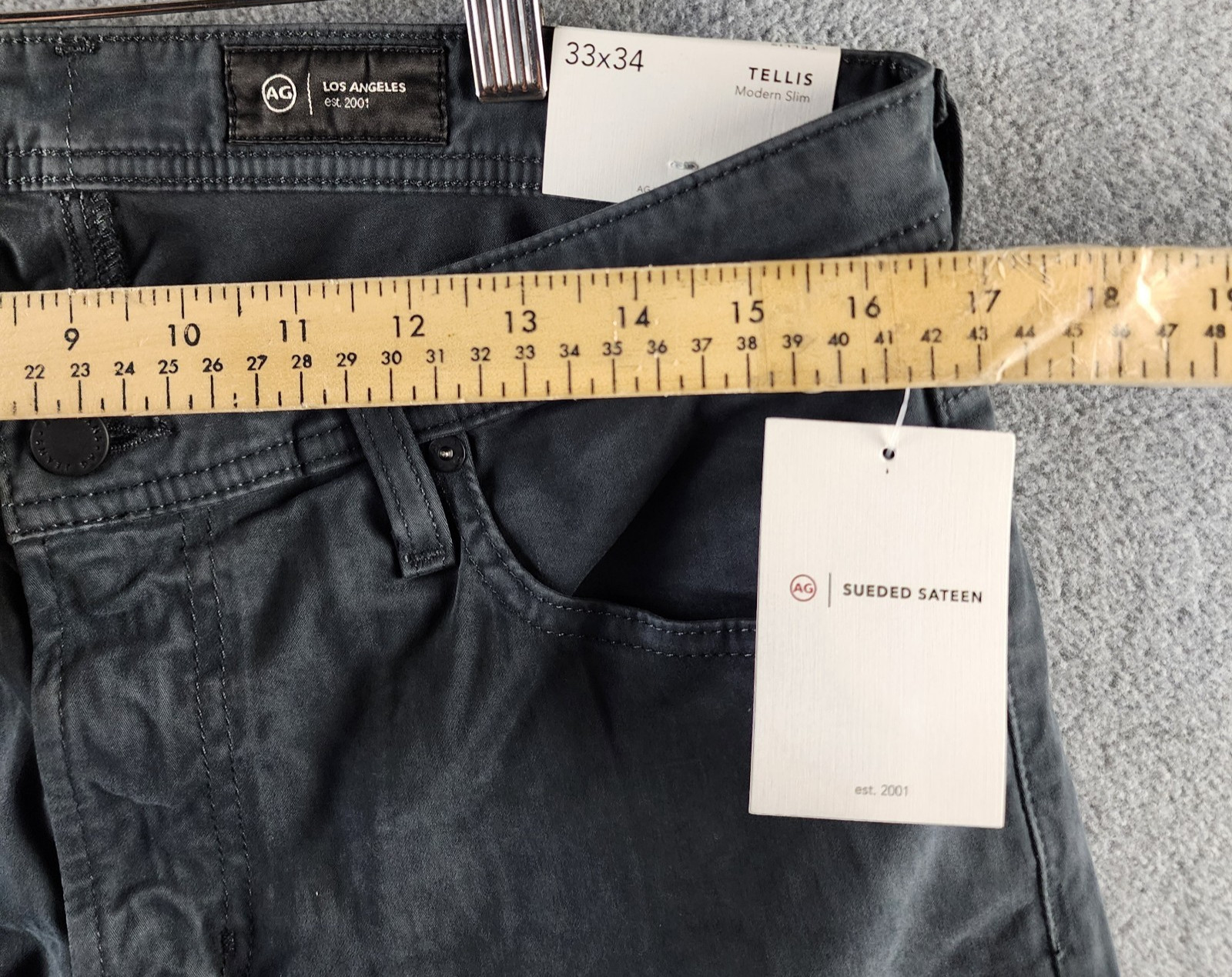 AG Tellis 34 Modern Slim Fit Twill Pants Men’s 33×34 Melange Smoke Button Zip