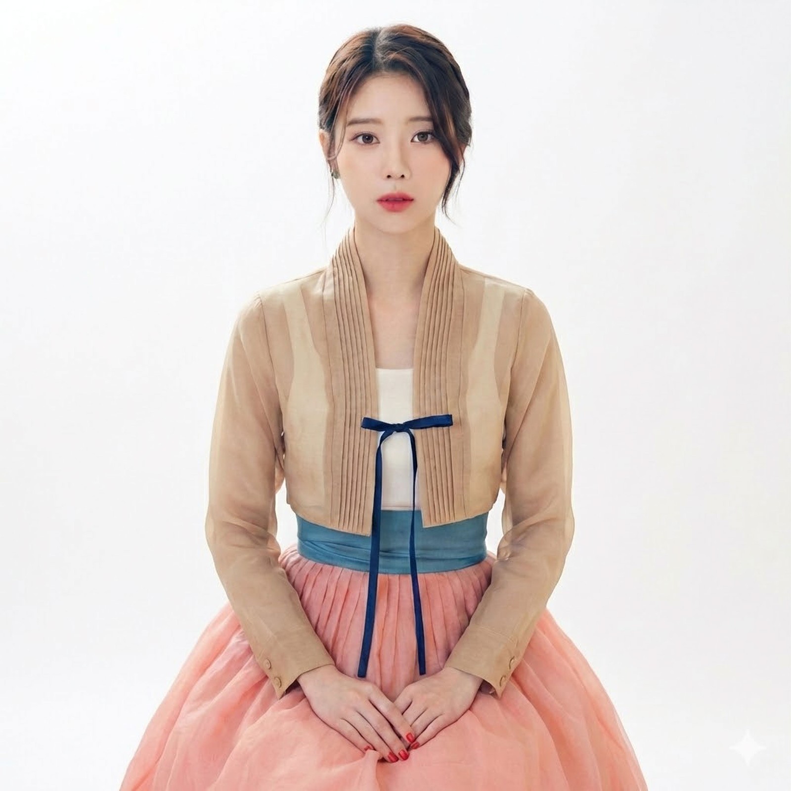 Korean Floral Blouse Hanbok. Azure Moon Sheer Organza Hanbok Jeogori