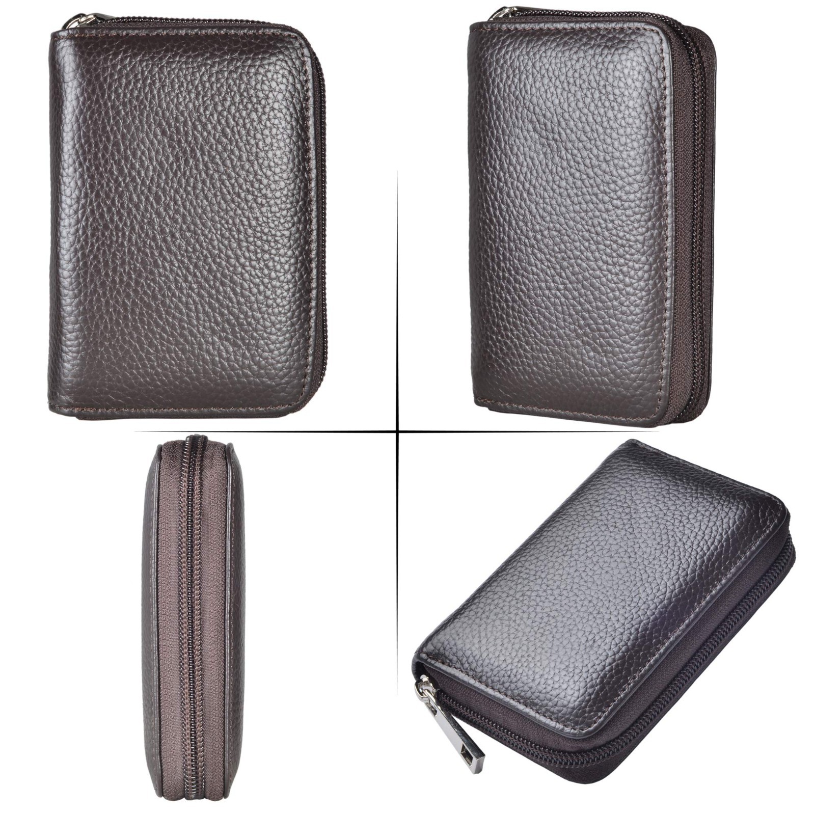 Premium Leather Zipper Wallet – 26 Card Slots, Compact Credit Card Holder
