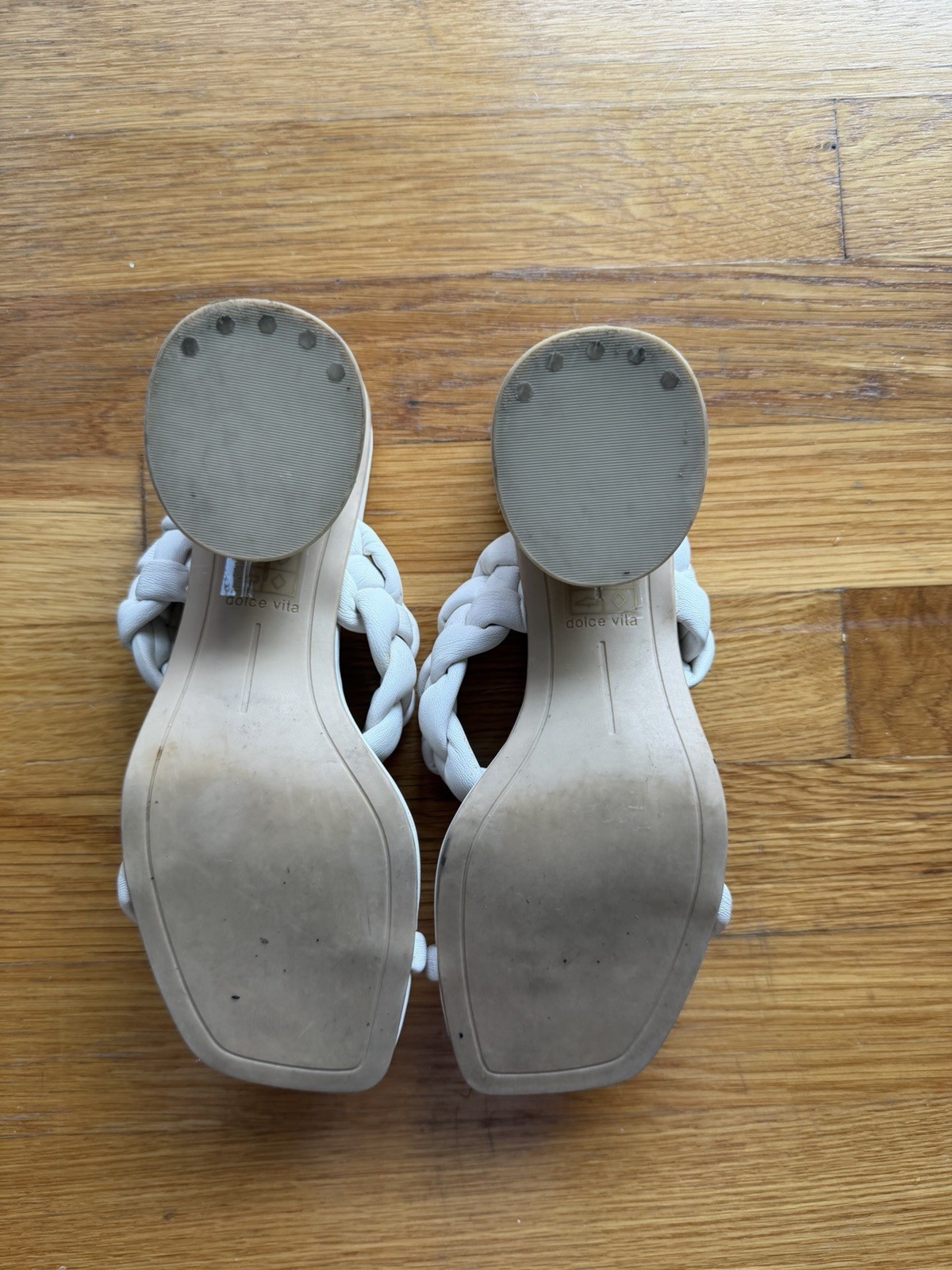 Dolce Vita Braided Strap Block Heel Slide Sandals Ivory/Cream Size 6.5