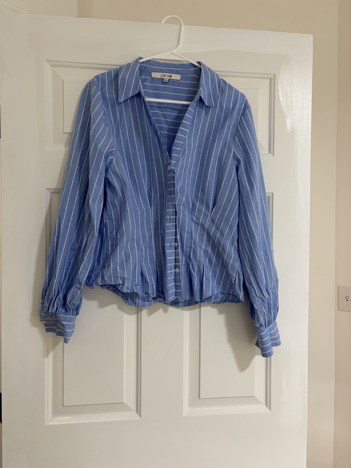 Joe’s Stripe Pleated Cotton Button-Up Shirt L