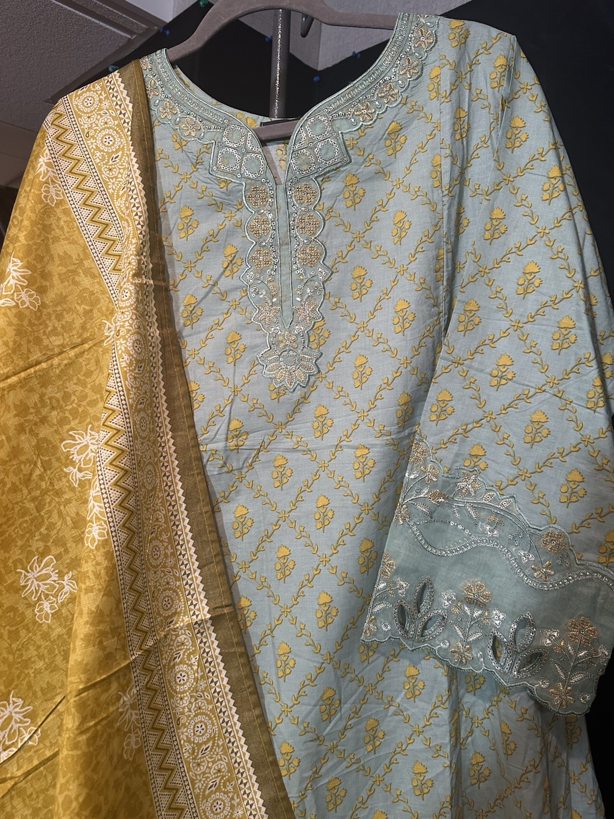 Bin Saeed Lawn Cotton 3 Pc Suit-premium Cut Work Emb- Aline Style-M & L – $44