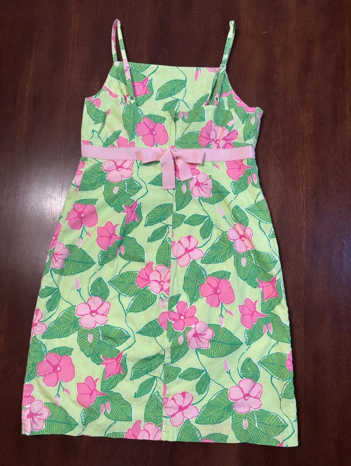 Lilly Pulitzer Women’s 2 Sheath Dress Floral Green/Pink Square Neck Bow Lined