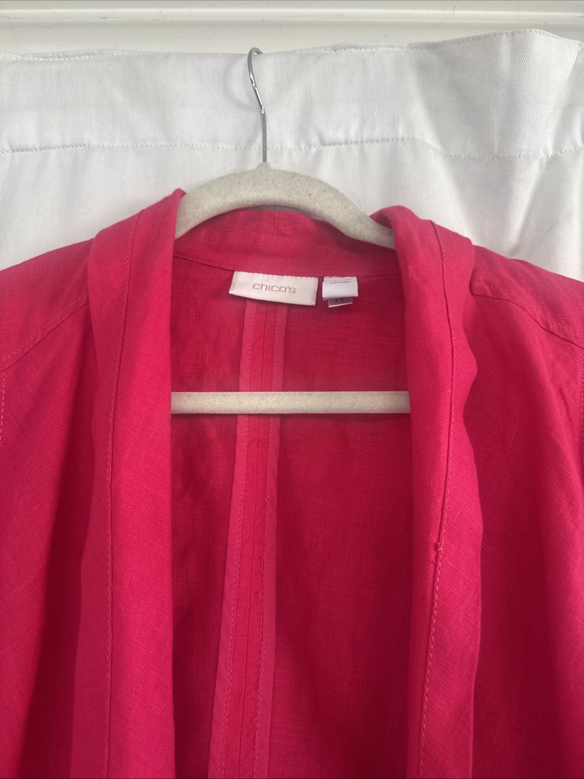 Chicos Pretty In Pink 100% Linen Jacket 2 M L Open No Closure