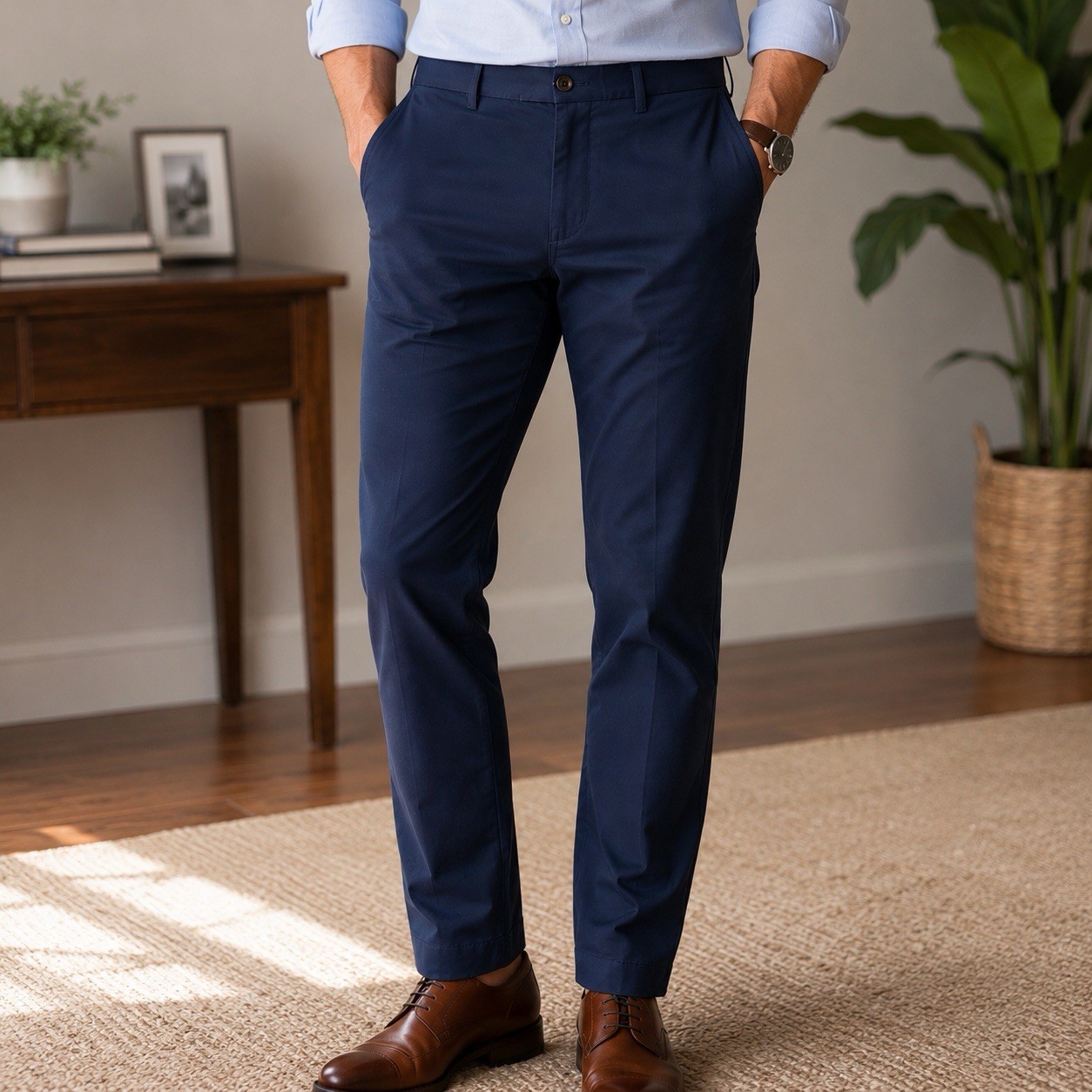 J Crew Bowery Dress Pants In Chino Mens 38×32 Navy Blue Office Stretch Trouser
