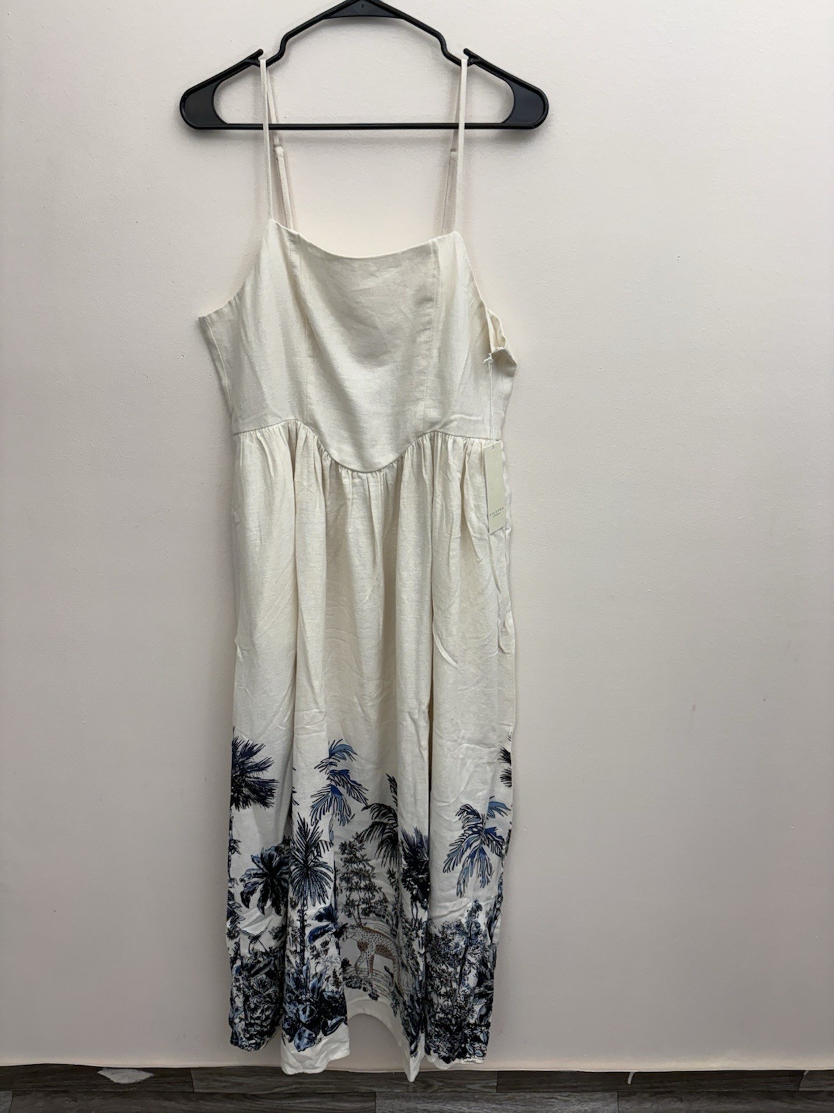 Calypso St Barth Ivory Linen Blend Boho Maxi Dress L Animal Print Resort Coastal
