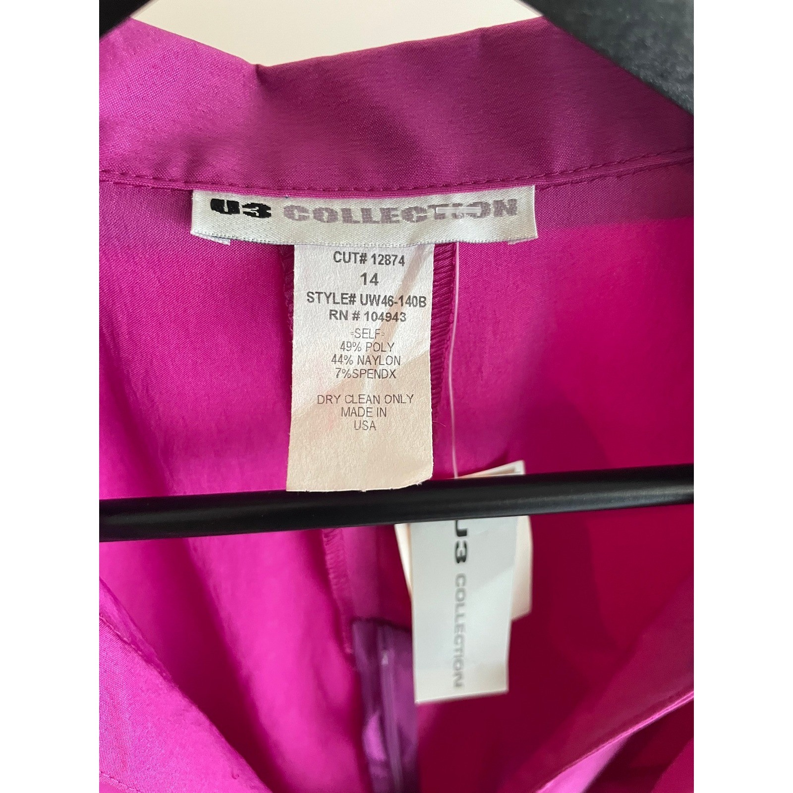 U3 Collection Magenta Wrap Blouse 3/4 Sleeve Size 14
