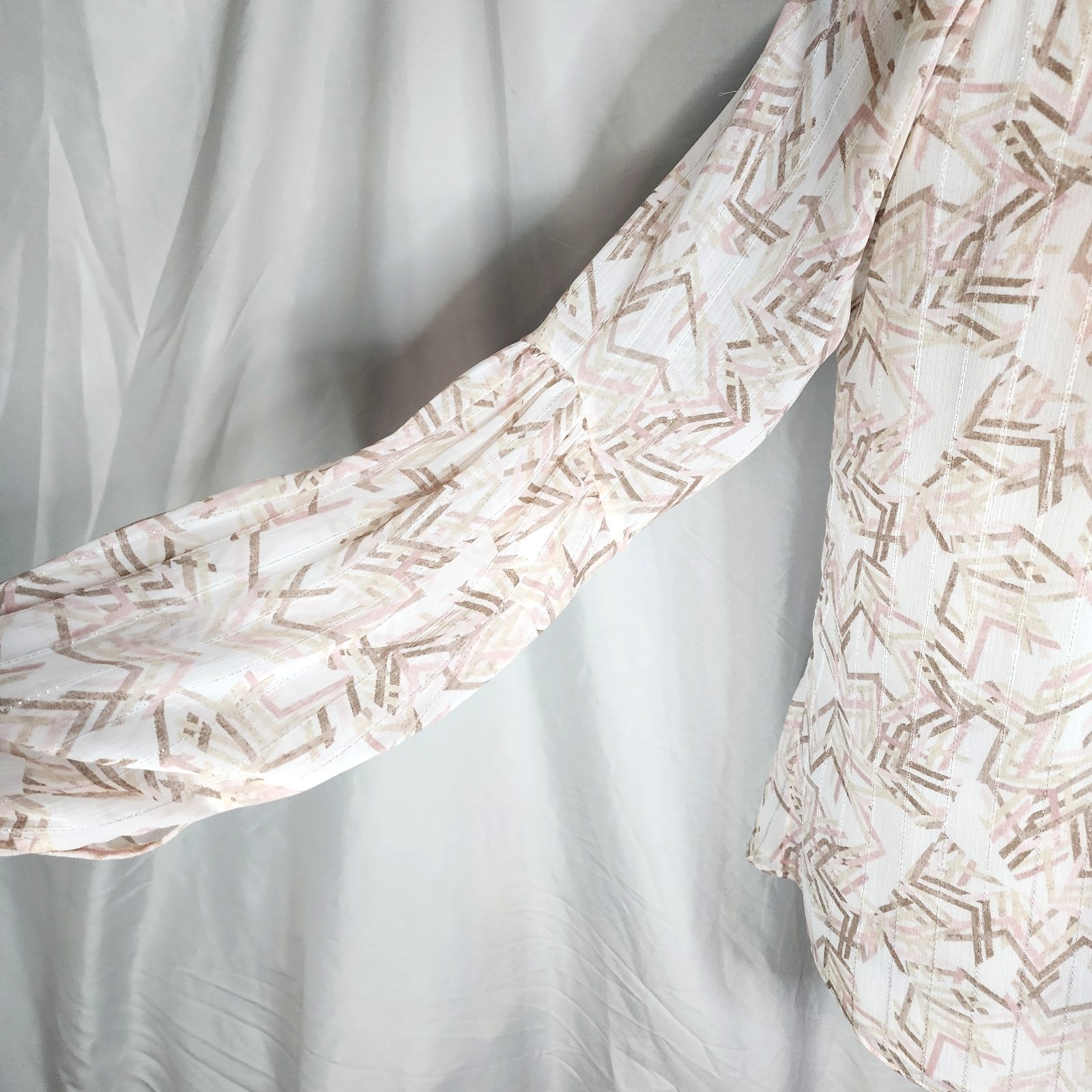WHBM Size 4 Brookside Boho Pink Cream Print Blouse White House Black Market