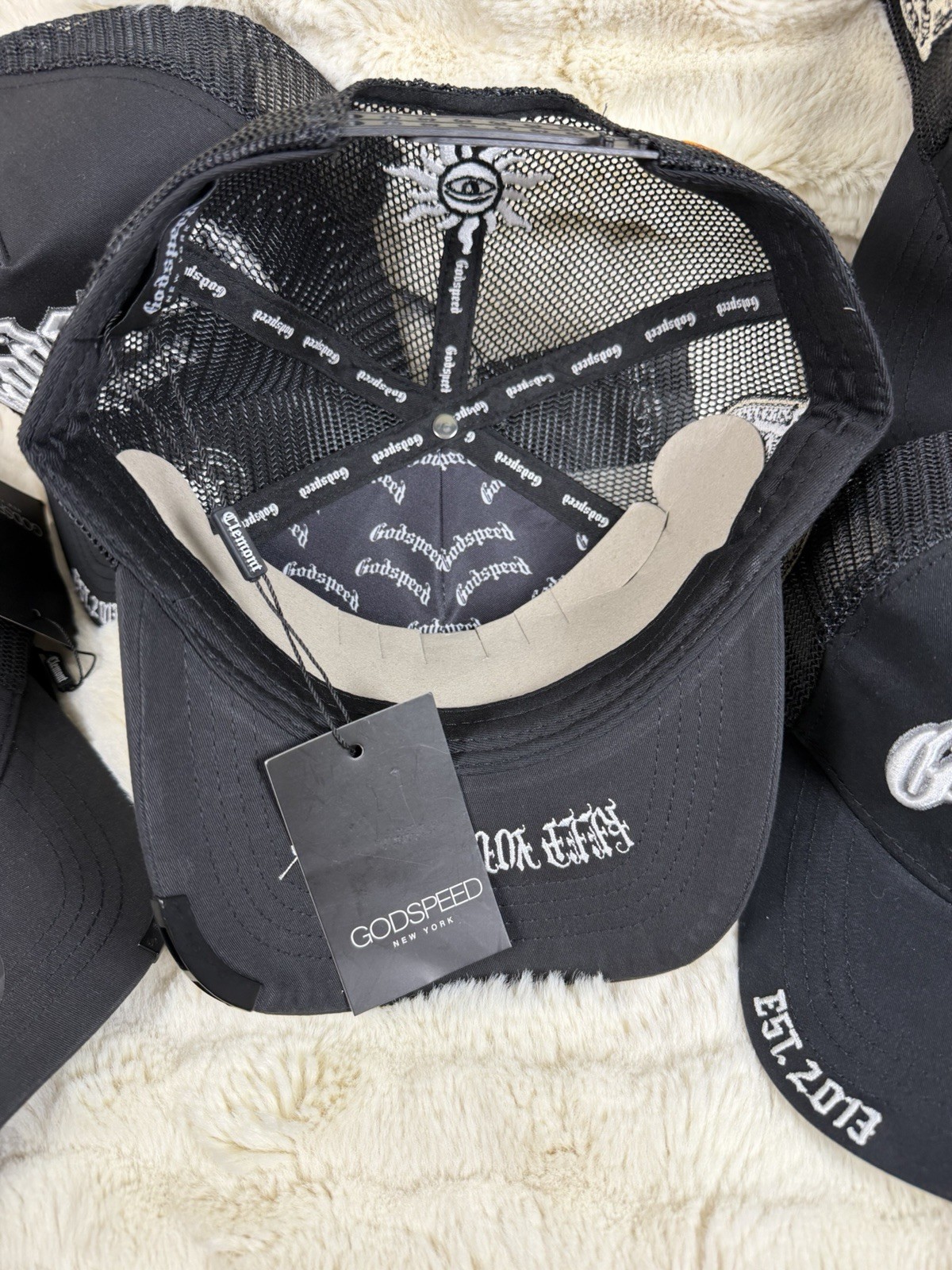 Godspeed Logo Trucker Hat Adjustable Mesh Back Black One Size