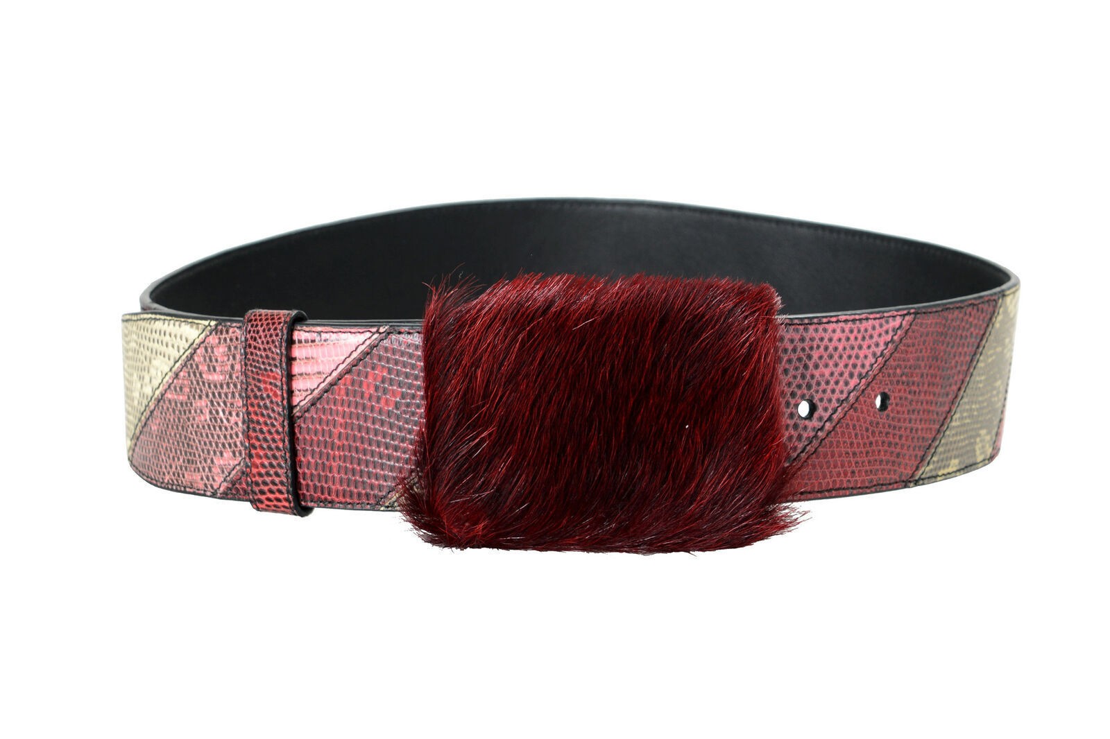 Prada Women’s Multi-Color Snake & Leather Wide Fur Buckle Belt US 30 IT 75