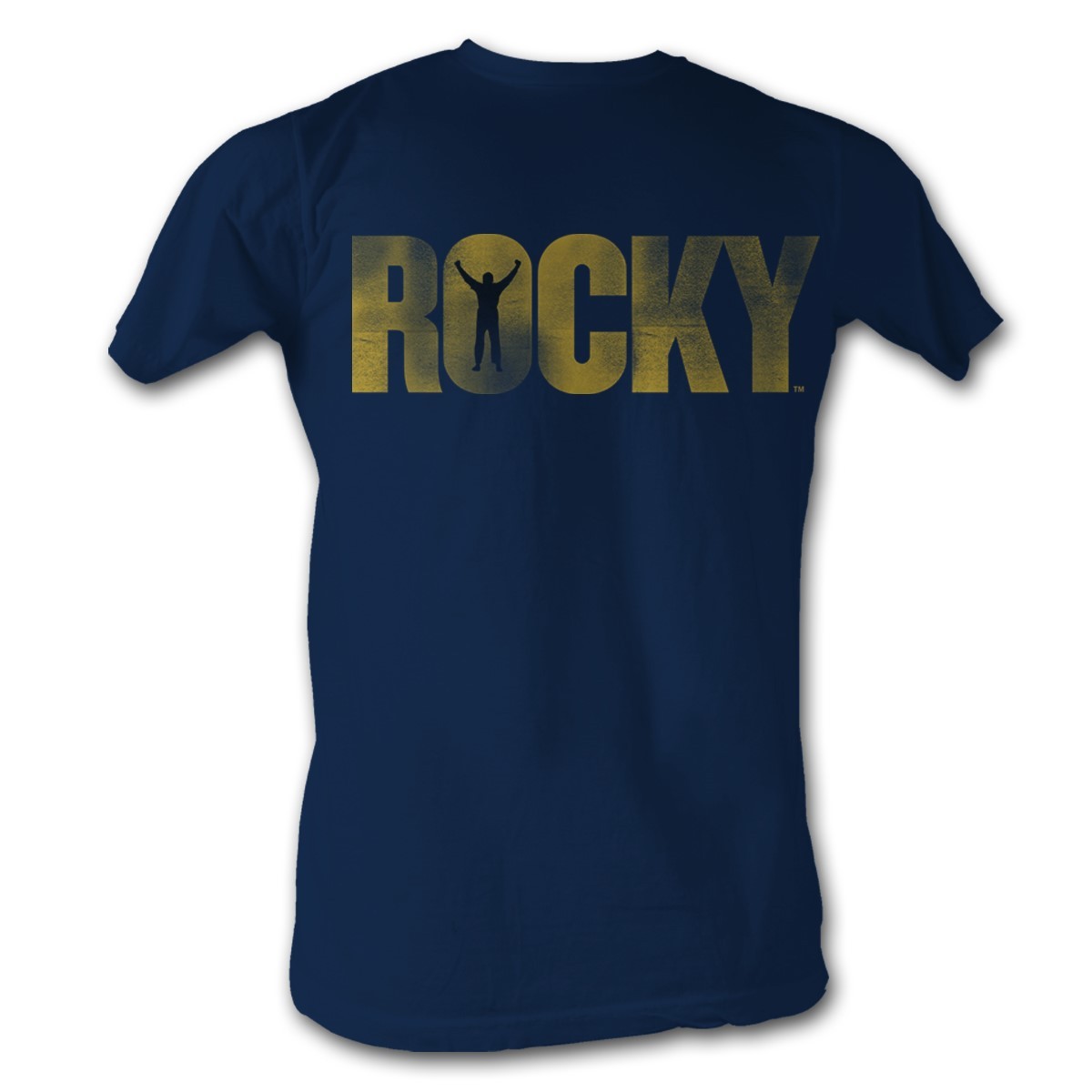 Rocky T-Shirt Yellow Logo Classic Adult Navy Tee Shirt