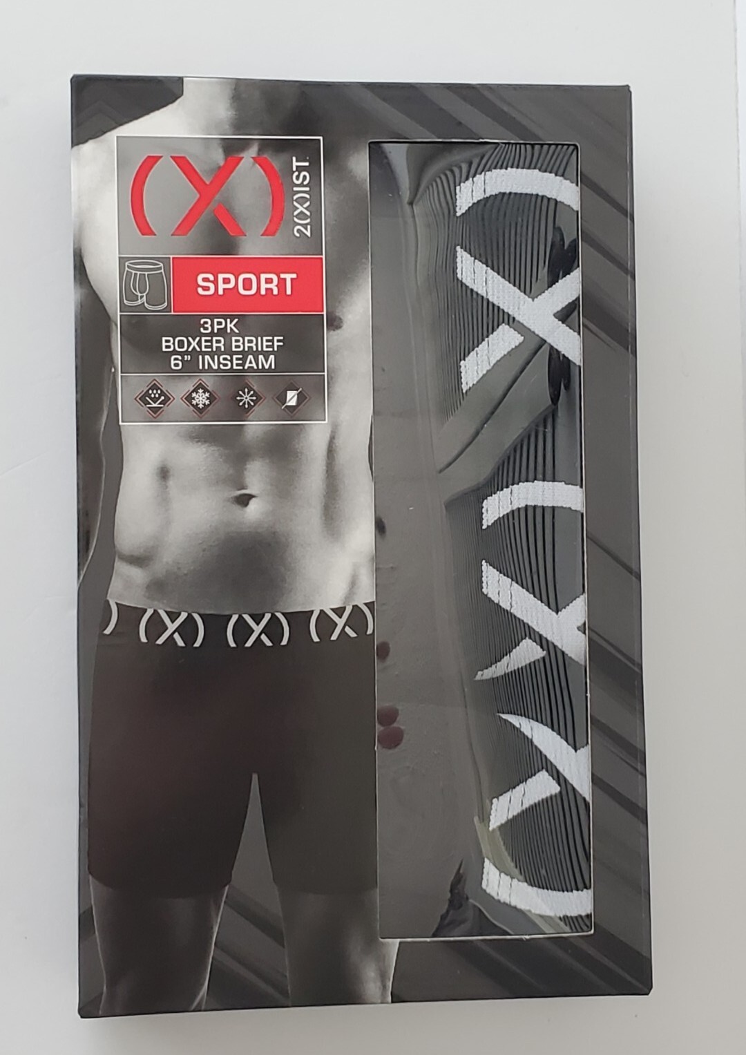 NEW 2(X)IST Sport Black Color Sz L 3-pack STRETCH Boxer Briefs 2xist 6″ Inseam
