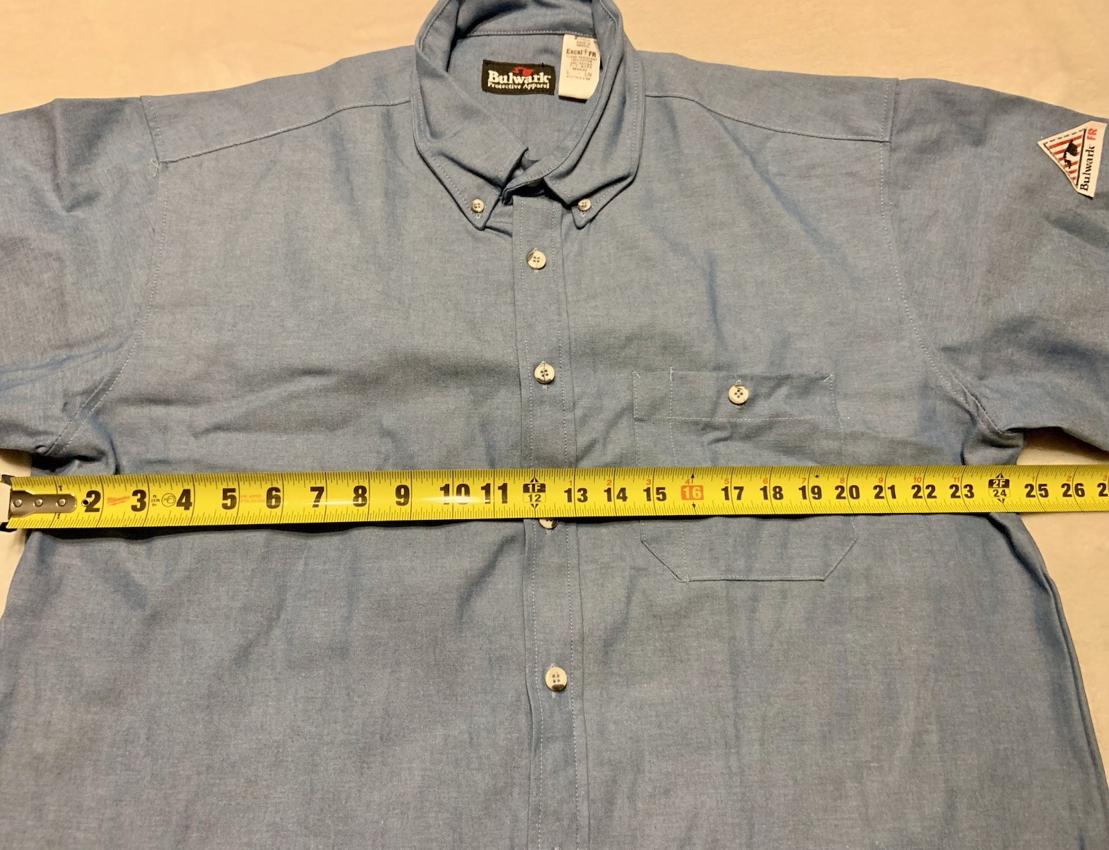 Bulwark Shirt Mens L Blue Solid Long Sleeve Button Up Flame Resistant FR
