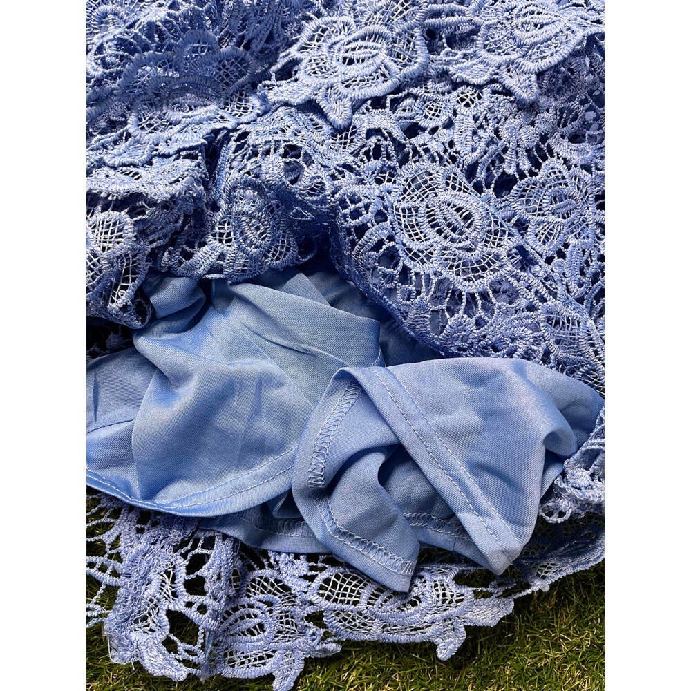Nanette Lepore Crochet Top Light Blue Sleeveless Lace Exposed zipper