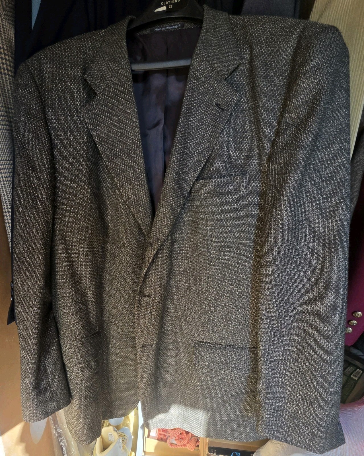 VintageModa Mancini Men’s Gray Polyester Tweed 2 Piece Suit Single-Breasted 52R
