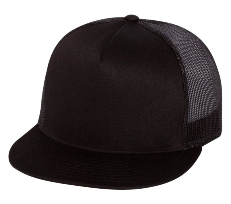Mercedes Benz Car Logo Emblem Printed on Black Yupoong Hat Flat Bill Trucker Cap