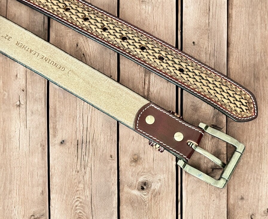 Men’s Belt Full Grain Leather Strap With Removable Buckle Western Belt 1.5″ Wide