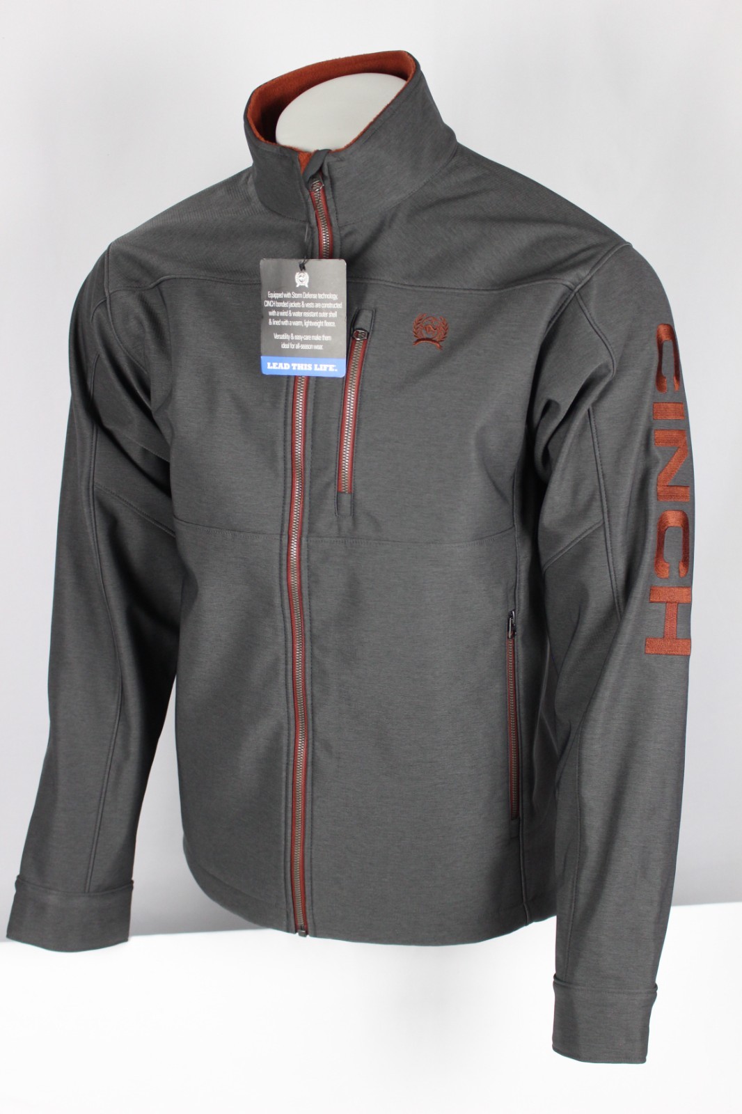 Cinch Jeans Men’s Bonded Jacket Full Zip Softshell Wind Water Resistant Charcoal