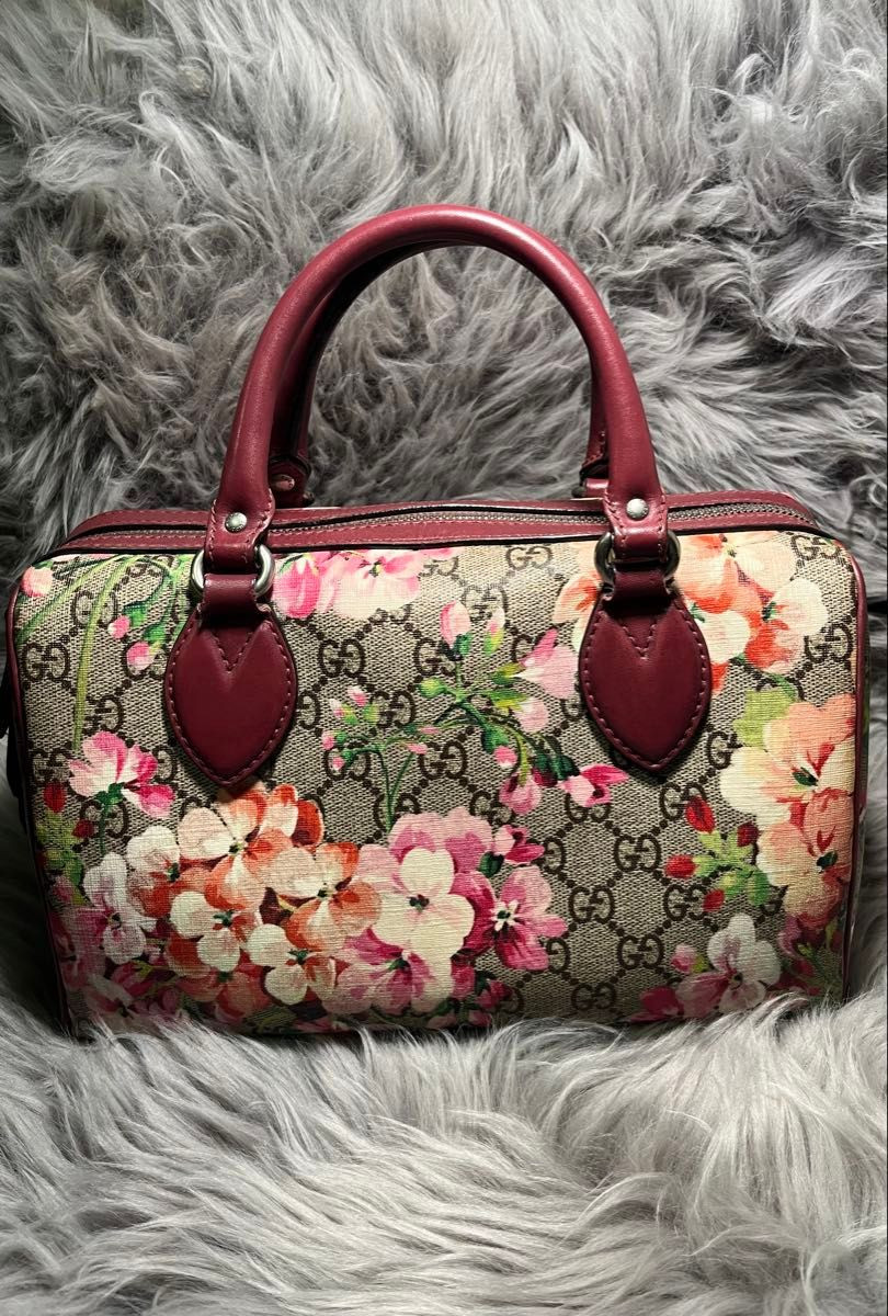 GUCCI GG Blooms Mini Boston Bag Handbag Floral PVC Leather