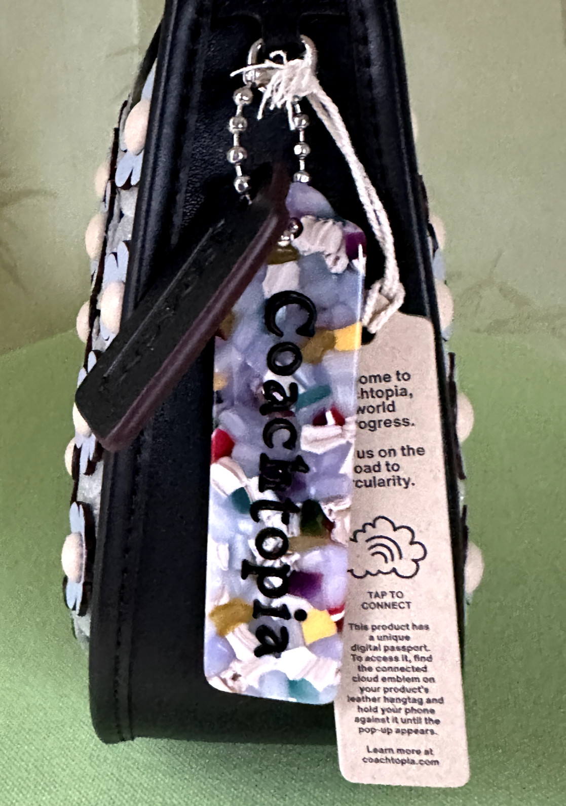 COACH COACHTOPIA ERGO BAG w/MINI FLOWER APPLIQUE:NWT BLACK/ICE BLUE CR438