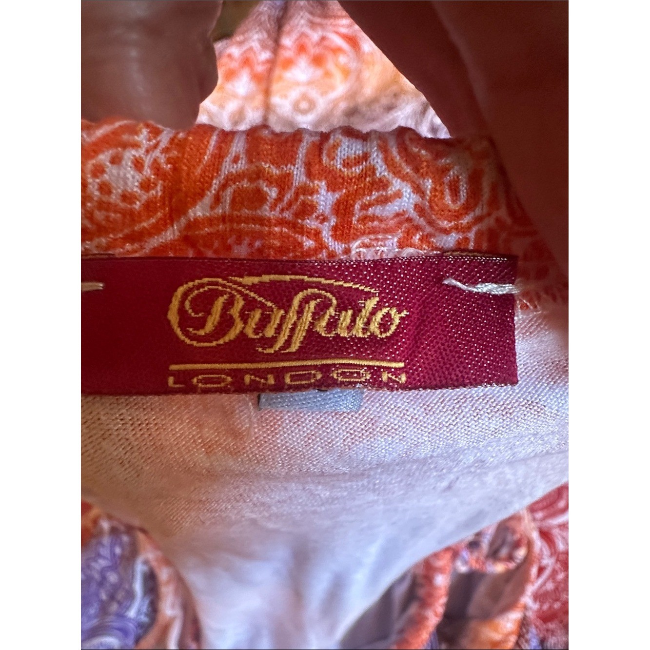 #266- Buffalo David Bitton Purple and Orange Patterned Midi Dress