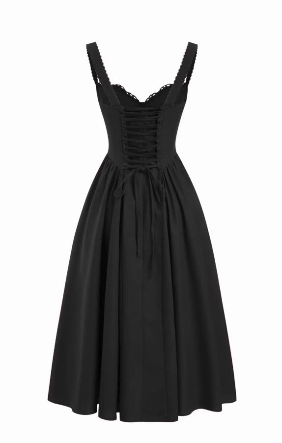 Cider Cotton-blend U-neckline Ruffled Lace Up Flared Maxi