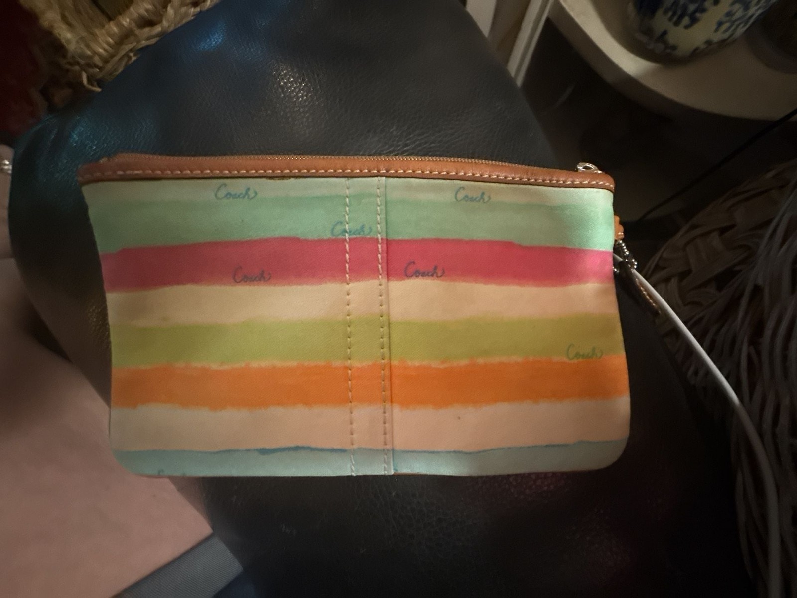Coach Multi-Color Striped Canvas Wristlet