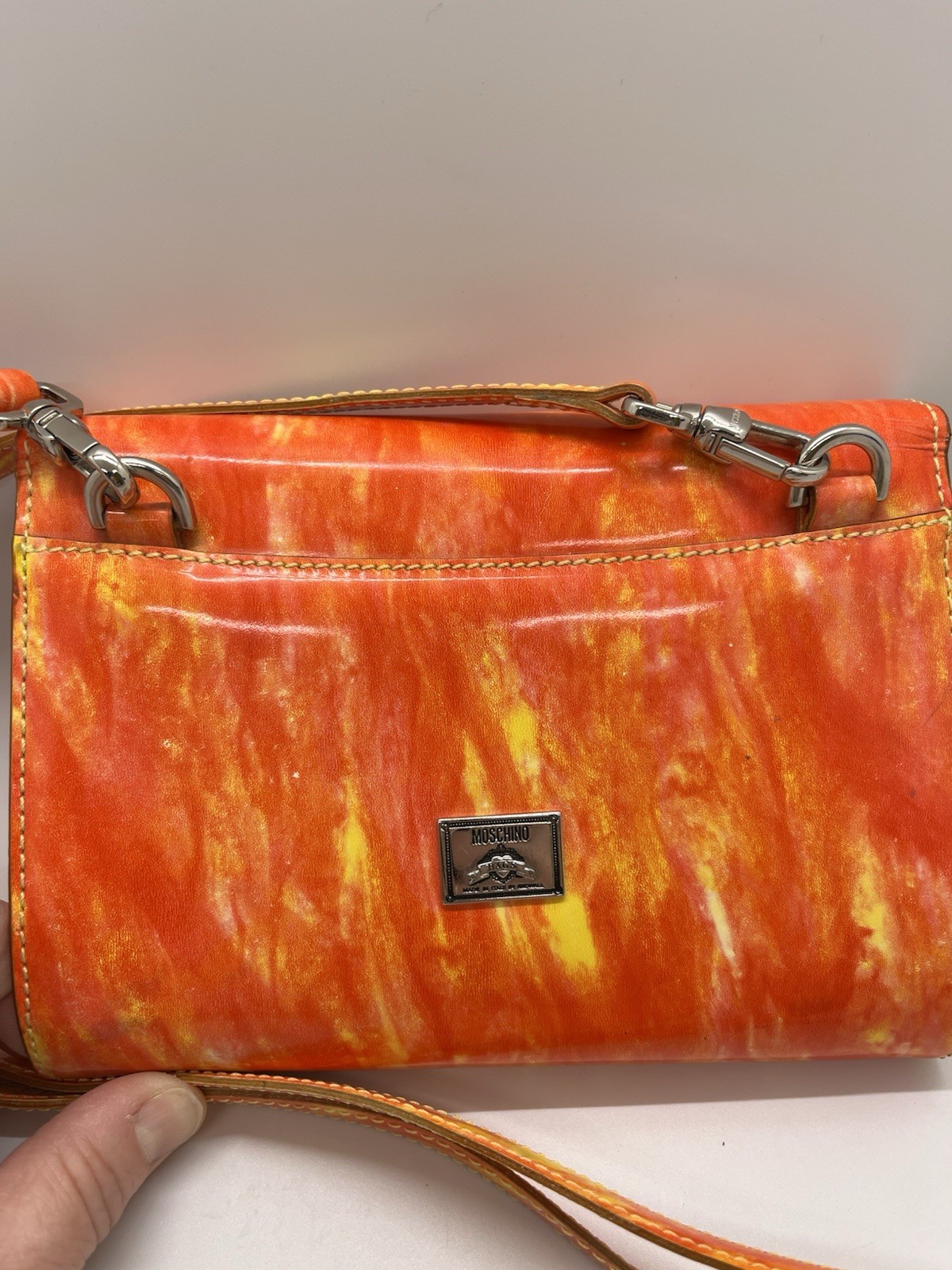Vintage MOSCHINO Redwall FLAMES / FIRE Shoulder Handbag Clutch Made in Italy