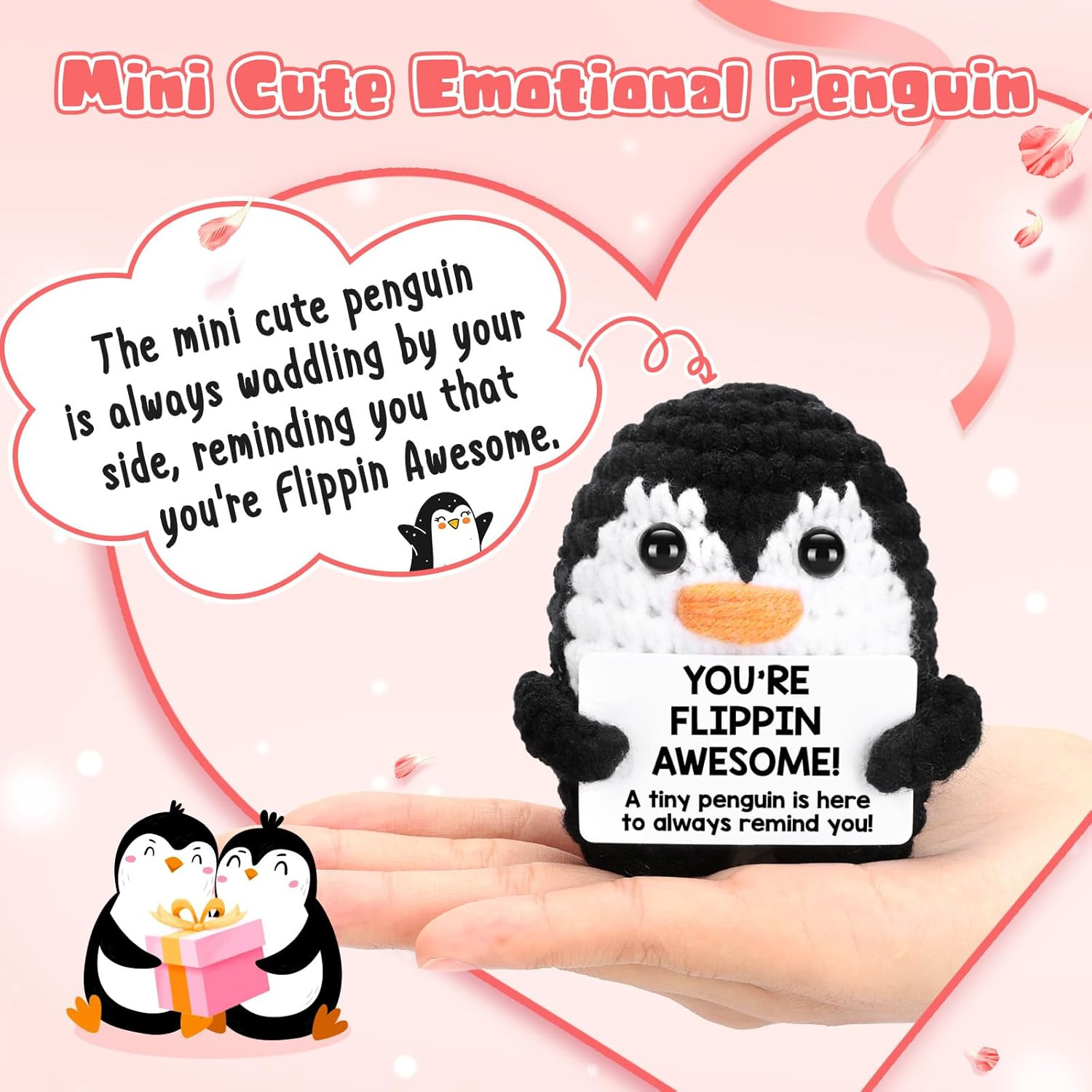 Positive Crochet Penguin, Mini Funny Brithday Valentines Gifts for Women Men Tee