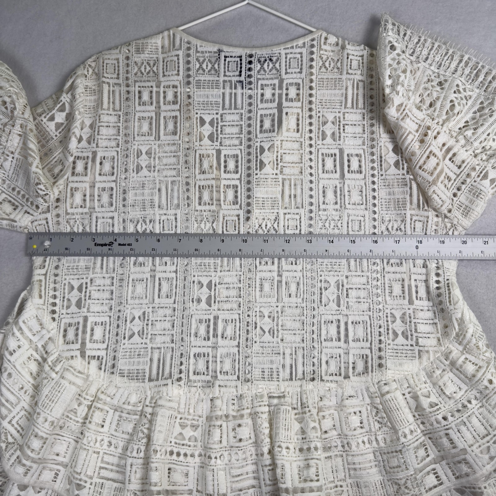 BCBGMAXAZRIA Lace Peasant Top Boho Crochet Bell Sleeve Sheer White Sz M