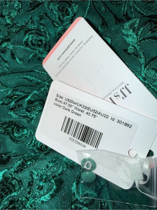 JJs House Dark Green Long Sleeve V-Neck Lace Evening Dress