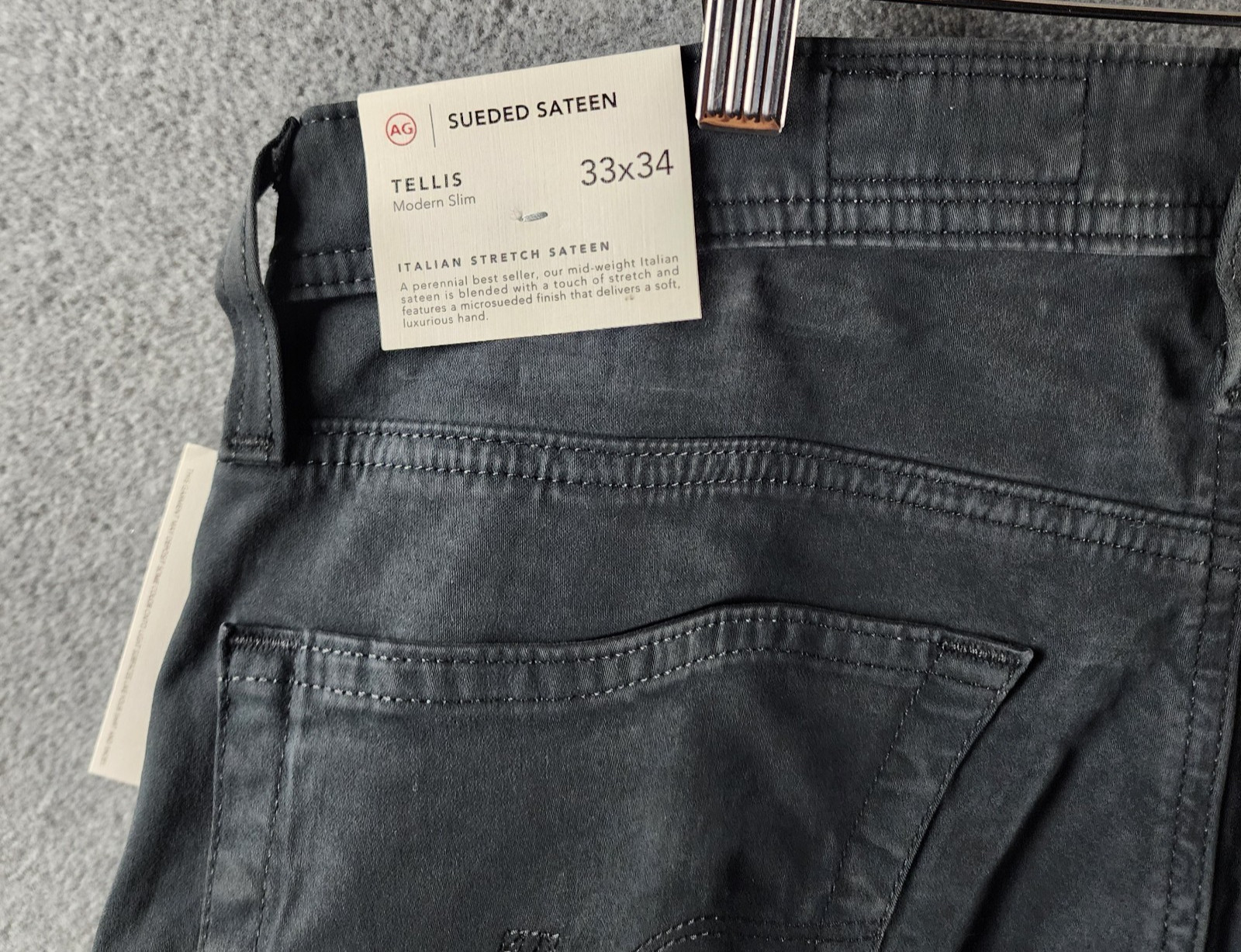 AG Tellis 34 Modern Slim Fit Twill Pants Men’s 33×34 Melange Smoke Button Zip
