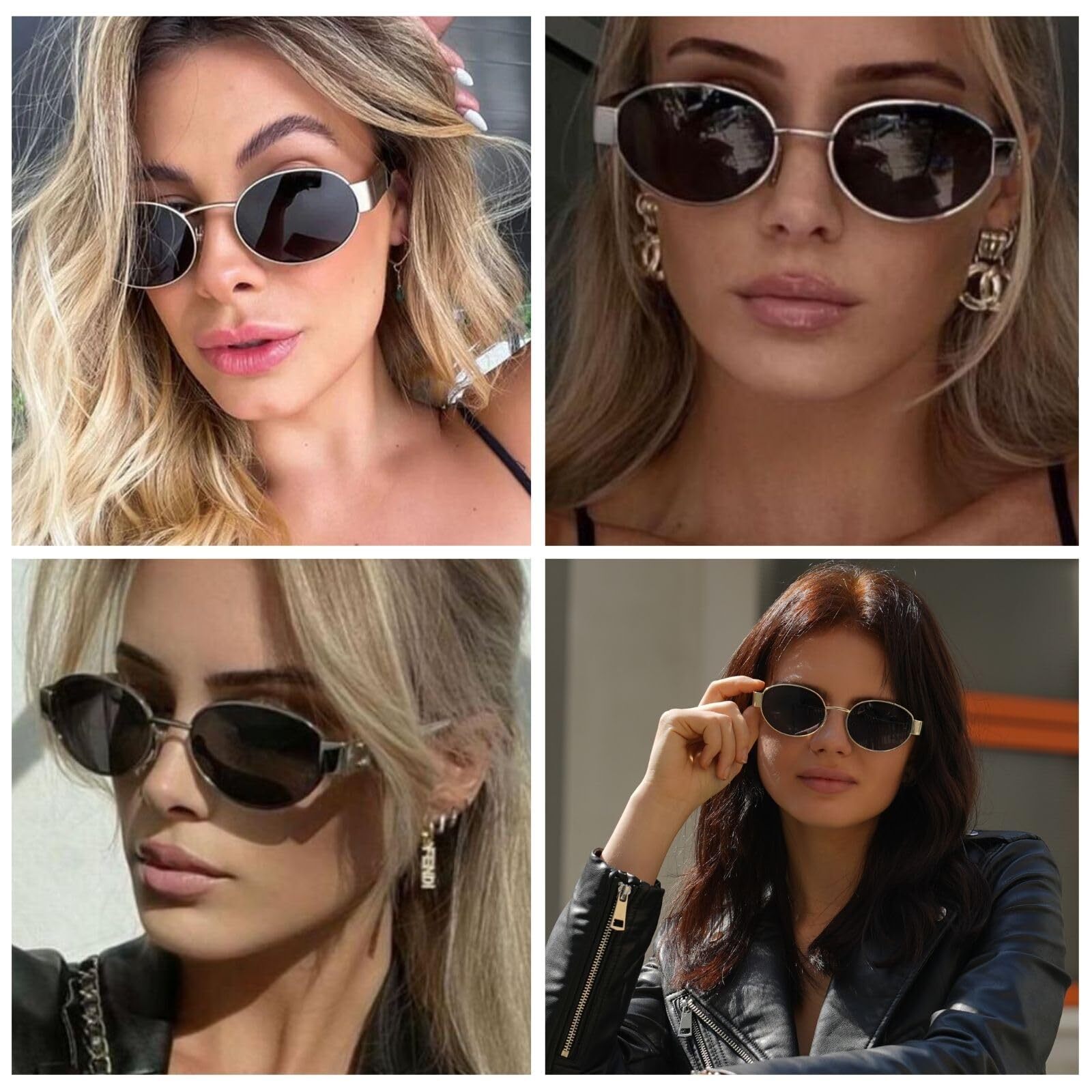 Oval Sunglasses Retro 90S Sunglasses Trendy Classic Shades Metal Frame Gold USA