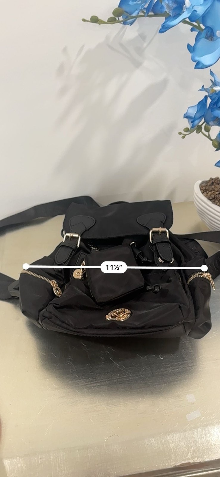 Valentino Orlandi Black Nylon Backpack Gold Hardware Drawstring Bag