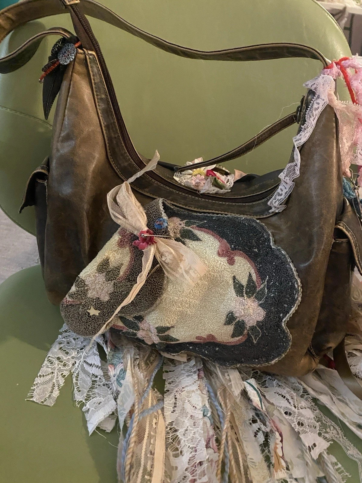 BOHO FRINGE ROMANTIC REWORKED SHABBY BAG PURSE Tapestry Funky Upcycled HIPPY