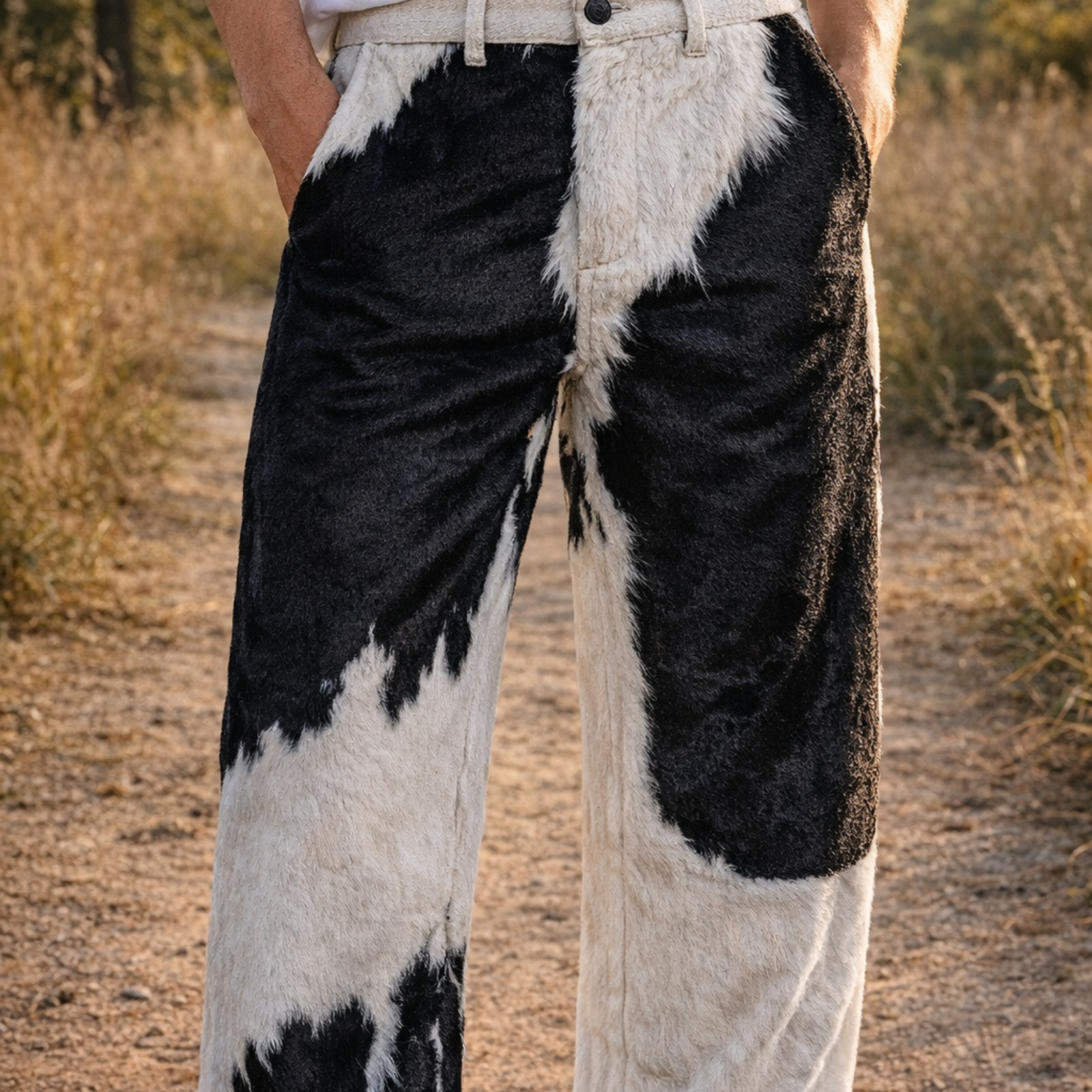 Men’s Natural Hair-On Cowhide Leather Pants – Genuine Western Style