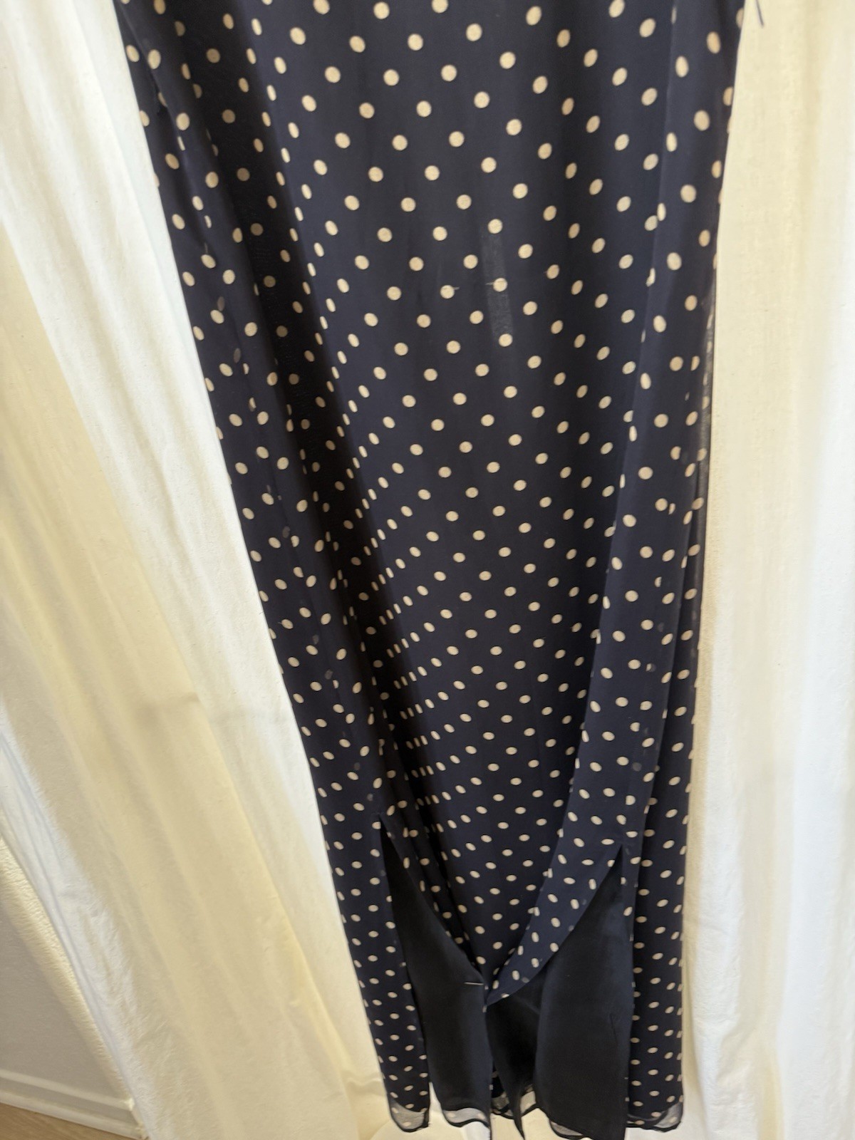 Robbie Bee Black White Polka Dot Silk Chiffon Maxi Dress Bow Lined Size 10