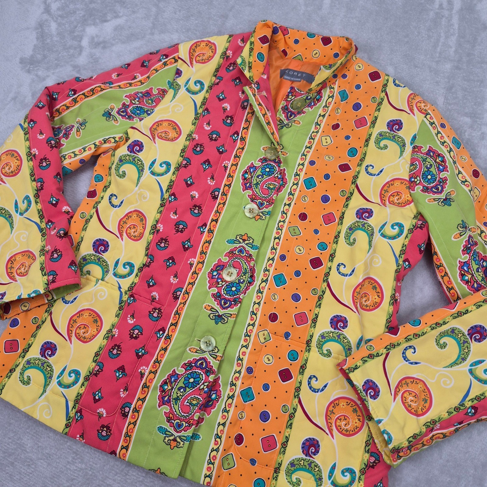 KORET Colorful Paisley Print Button Quilted Blazer Jacket Womens S Grandma House