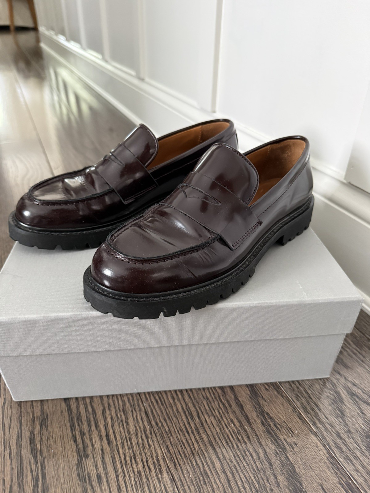 Loved Thursday Boot Company Penny- Burgundy, Patent Leather Loafers Size 7.5