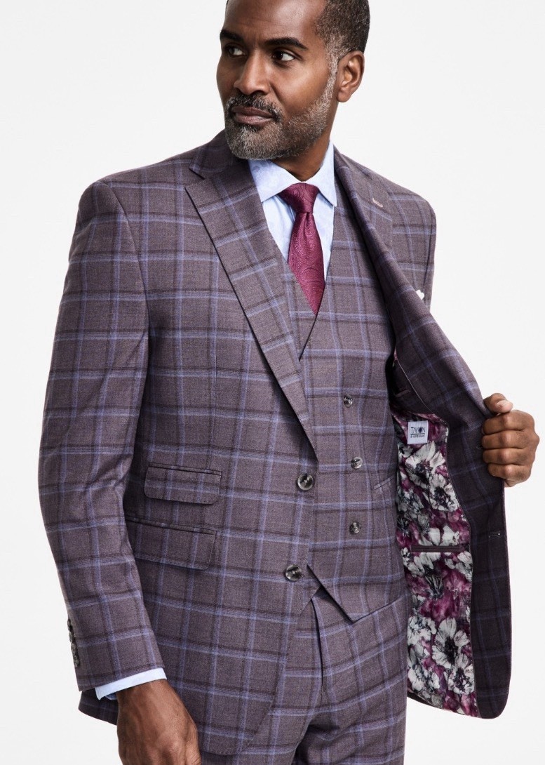 Tayion Mens Regular fit Suit Jacket Blazer 46L Lavender Plaid
