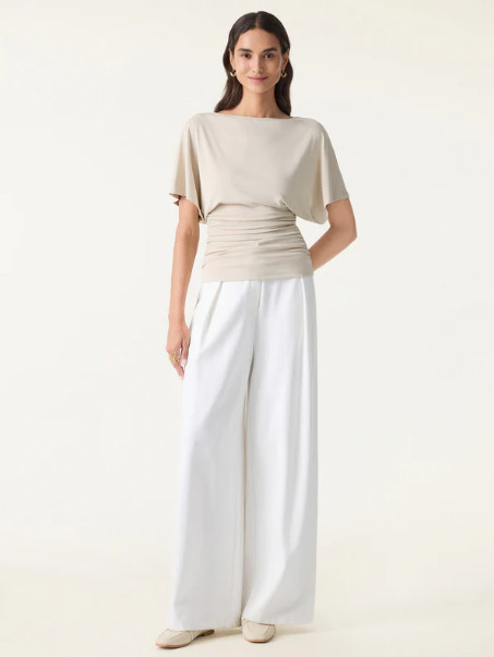 NEW OGL Effortless Boatneck Batwing Sleeve Side Ruched Top, Deep Navy