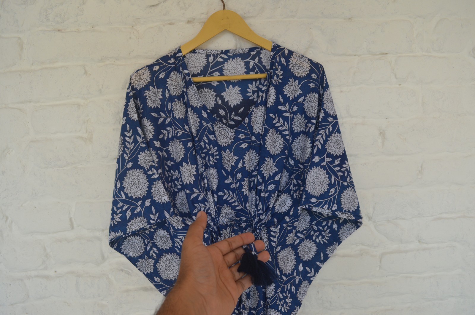100% Cotton Mughal Hand Print Long Kaftan Dress 100% TARRIF FREE✅0% CHARGE KF-21