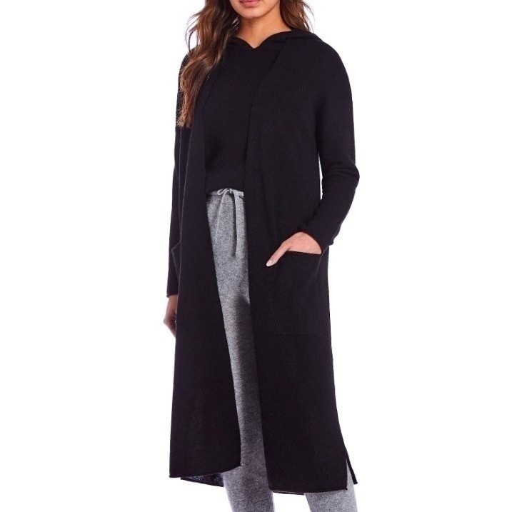 Van Winkle Womens Size Large Heather Gray 100% Cashmere r Open Front Robe