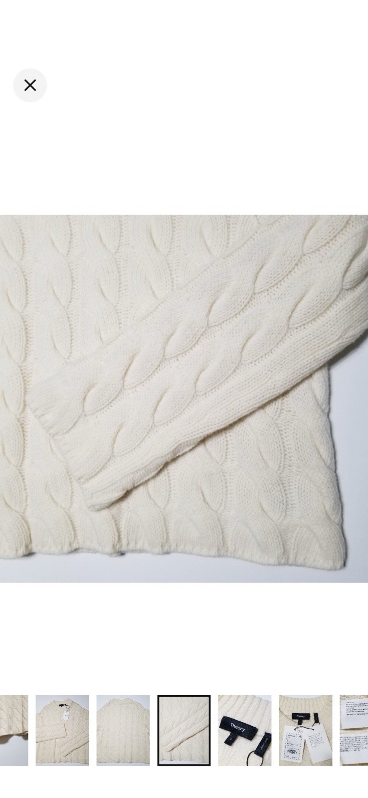 Theory 90%wool/10shmere Cable Knit,mock Neck Relaxed Sweater, Sz L, New,Ivory