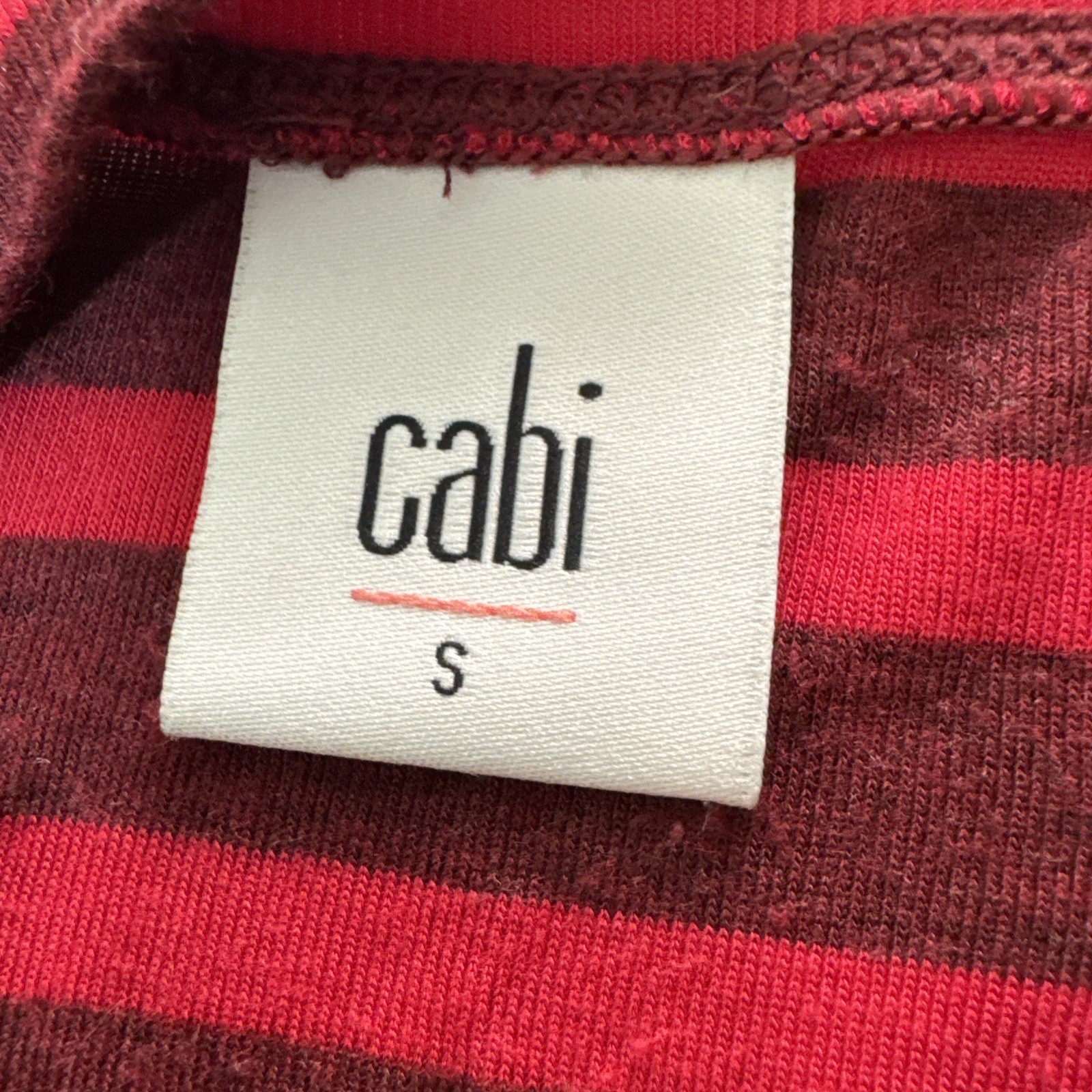 Cabi Sweet Talk Peplum Tee S Red Garnet Striped Ruffle Top 3631