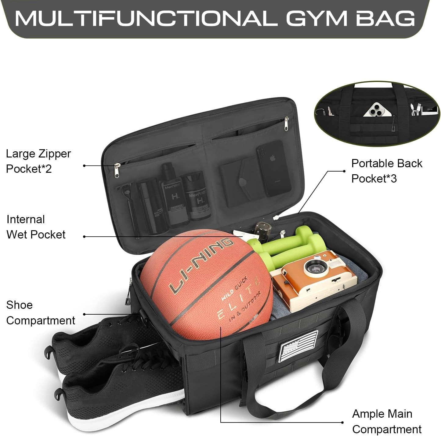 3 in 1 Carry on backpack, Gym Bag, Tactical Duffel Bag for Men&Women.