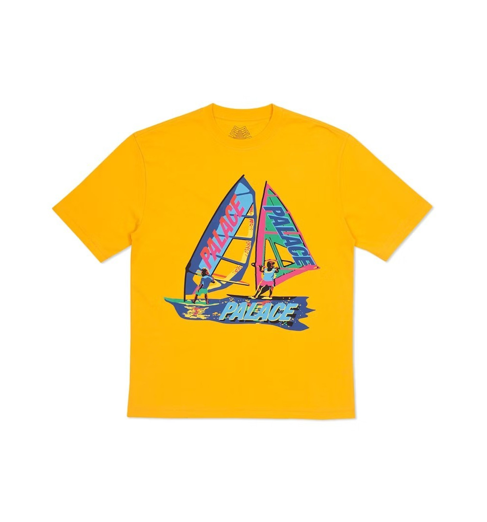 PALACE SKATEBOARD Sunny Yellow Tri-Sail Logo Sleeve Crew Neck T-Shirt, Size M